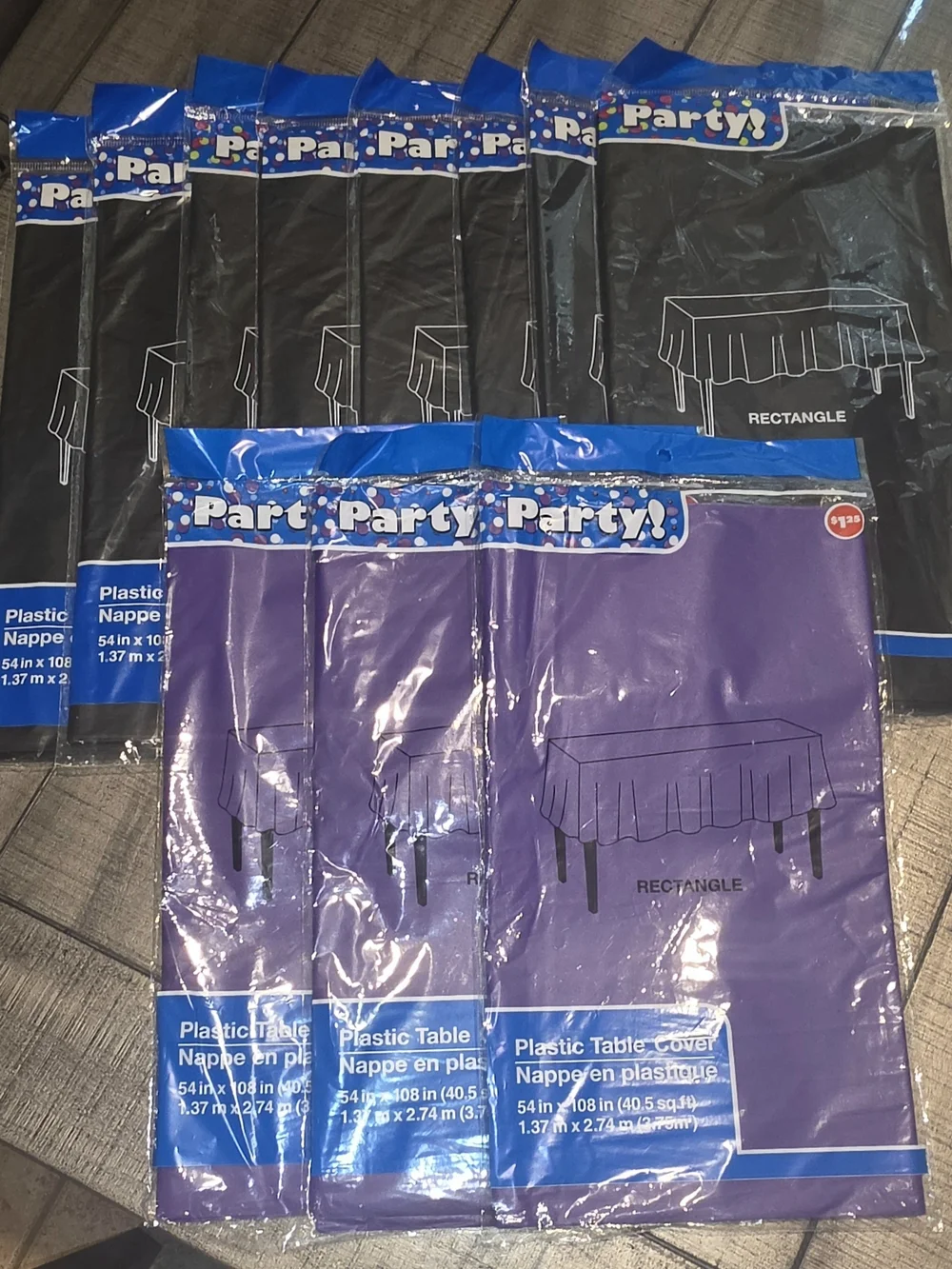 New (11) Rectangle Plastic Table Cover - Purple and Black